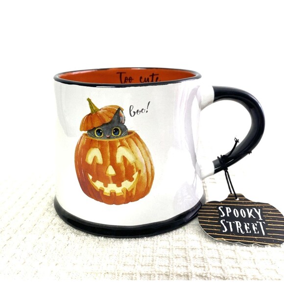 Spooky Street Cat In A Pumpkin Mug Holloween To Cute To Spook Oversiz 17oz White - Picture 1 of 8